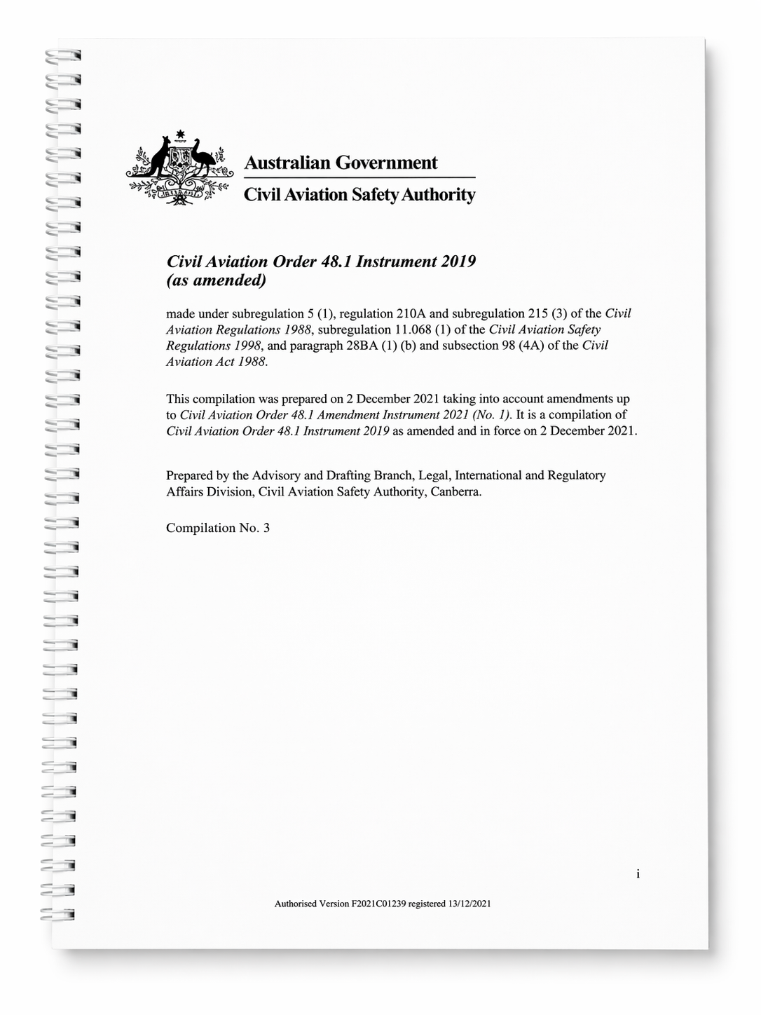 CASA CAO 48.1 Instrument 2019 (as amended) Compilation No.3 Prepared 2nd December 2021