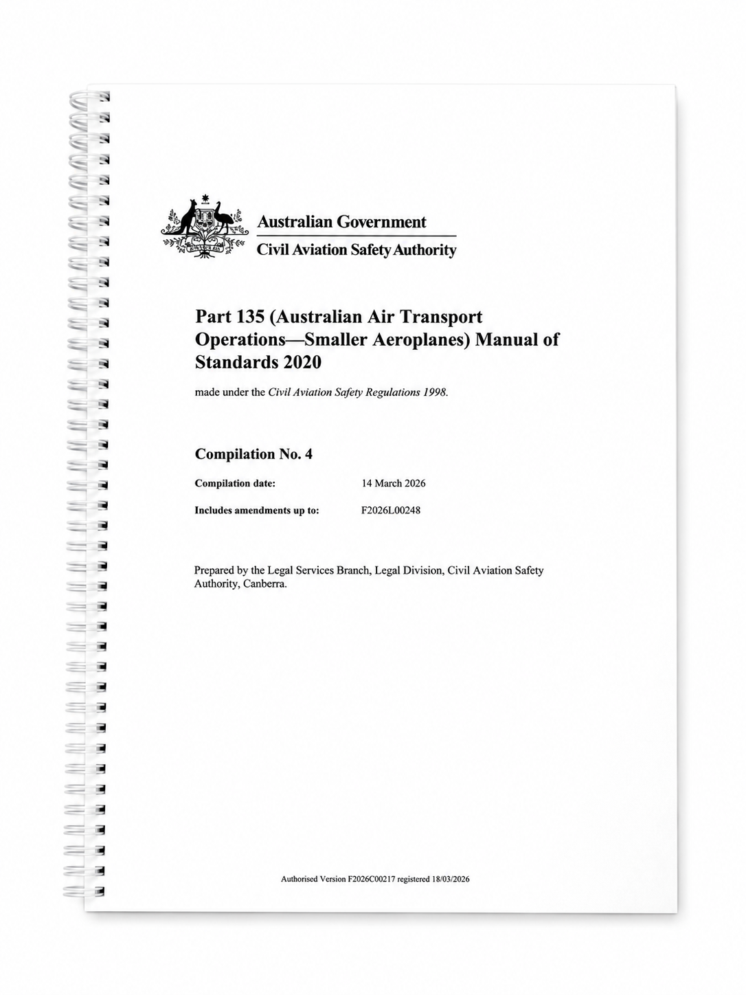 CASA Part 135 MOS (Australian Air Transport Operations - Smaller Aeroplanes) Manual of Standards 2020 - Effective 14th March 2026