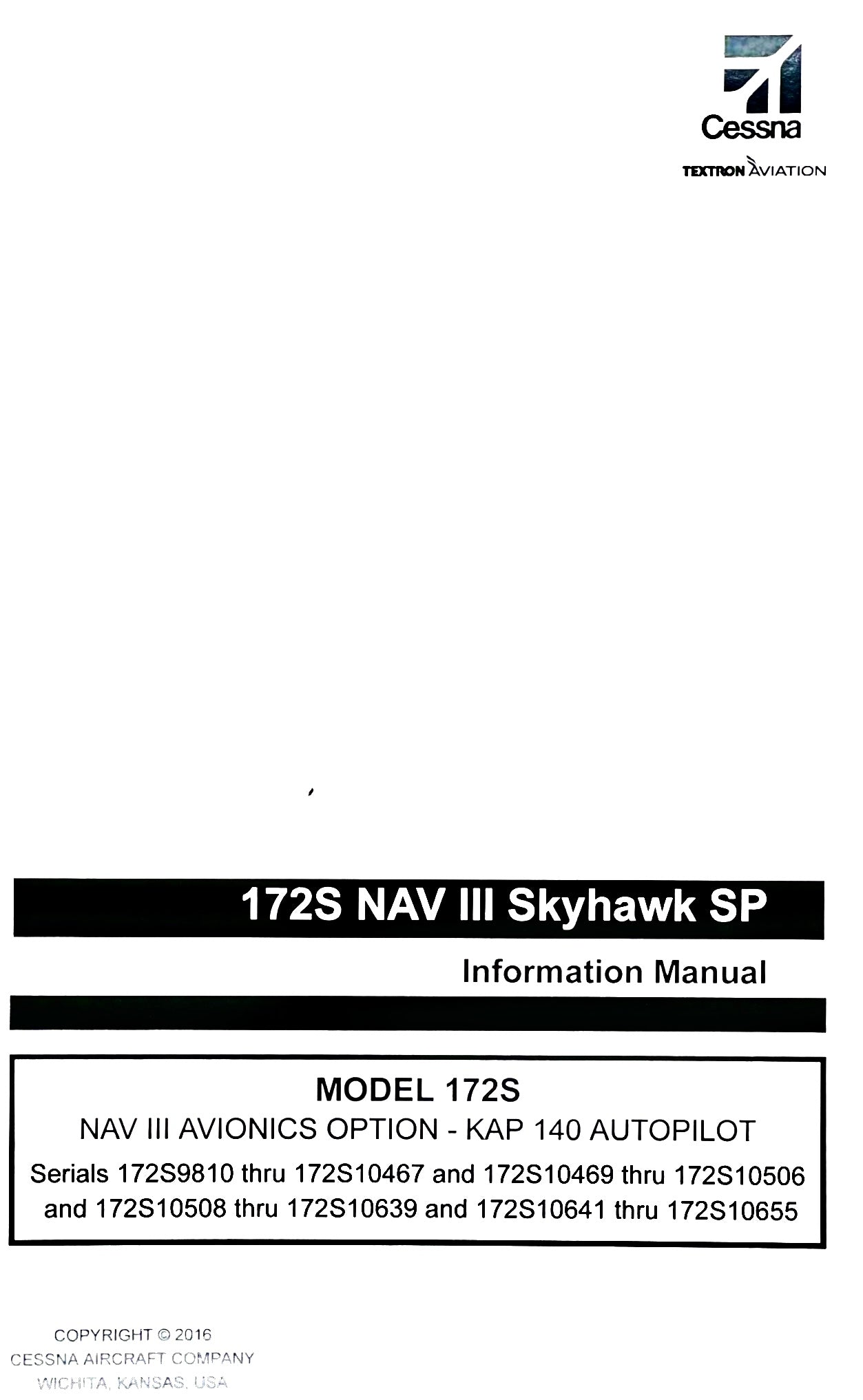 Cessna 172 SIM NAV III Pilot’s Operating Handbook